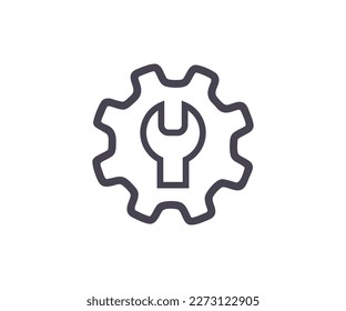 Wrench in a cogwheel, Tools and Service. Settings and repair, service sign, monochrome. Maintenance tools with wrench, spanner gear vector design and illustration.

