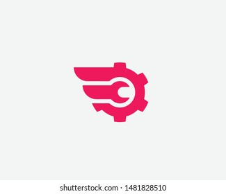 Wrench cogwhell logo design abstract modern minimal style illustration. Repair service vector icon symbol identity logotype