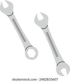 Wrench. Combination wrench. Spanner with open box or ring. Vector object. White isolated background. 