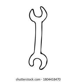 Wrench construction tool doodle icon. Hand drawn wrench. Doodle repair icon in vector.