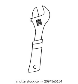 Wrench construction tool doodle icon. Hand drawn wrench. Doodle repair icon in vector.