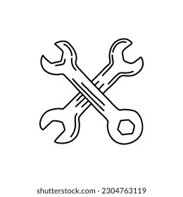 Wrench construction tool doodle icon. Hand drawn wrench. Doodle repair icon in vector