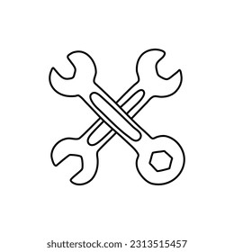 Wrench construction tool doodle icon. Hand drawn wrench. Doodle repair icon in vector