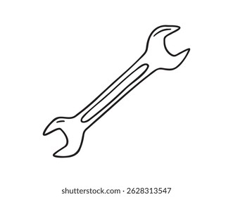 Wrench construction tool repair icon doodle hand drawn. Outline line drawing clipart symbol. Vector illustration