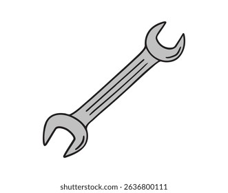 Wrench construction tool repair icon doodle hand drawn. Outline line drawing clipart symbol. Vector illustration
