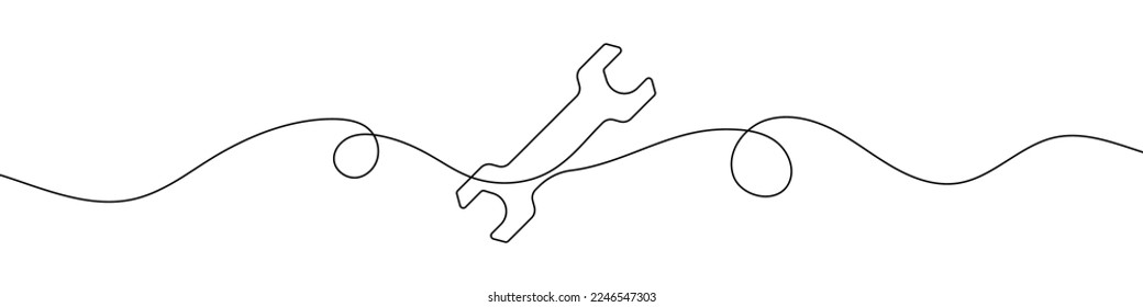 Wrench in continuous line drawing style. Line art of wrench icon. Vector illustration. Abstract background