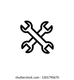 Wrench Crossed Line Icon In Flat Style For App, UI, Websites. Black Spanner Icon Vector Illustration.