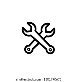 Wrench Crossed Line Icon In Flat Style For App, UI, Websites. Black Spanner Icon Vector Illustration.