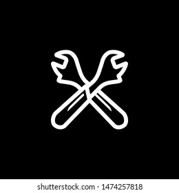 Wrench Crossed Line Icon On Black Background. Black Flat Style Vector Illustration.