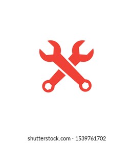 Wrench Crossed Red Icon On White Background. Red Flat Style Vector Illustration
