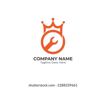 Wrench Crown Logo Concept sign icon symbol Element Design. Construction Building, House, Home Repair Logotype. Vector illustration template