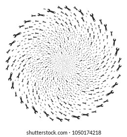 Wrench cycle explosion. Object curl created from randomized wrench symbols. Vector illustration style is flat iconic symbols.