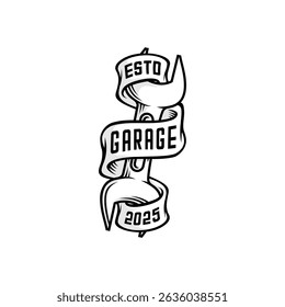 wrench design wrapped in white ribbon with garage written on it