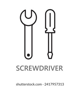 Wrench and driver icons. Line vector icons on white background. High quality design elements. Editable linear style strokes. Vector icons.