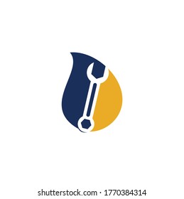 wrench drop shape concept logo design template vector. Wrench repair logo icon with swoosh graphic element