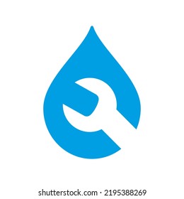 Wrench and a drop of water. Vector logo and icon. Isolated illustration on white background. 