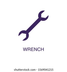 Wrench element in flat simple style on white background. Wrench icon, with text name concept template