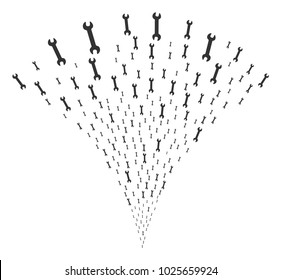 Wrench festive fountain. Vector illustration style is flat iconic symbols. Object fountain organized from random pictographs as wrench fireworks.