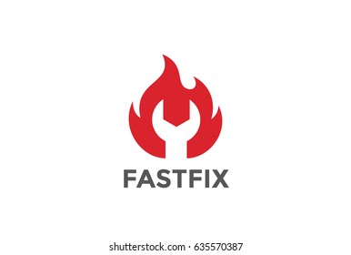 Wrench In Fire Flame Logo Design Vector Template Negative Space Style.
Fast Rapid Fix Repair Service Logotype Concept Icon.