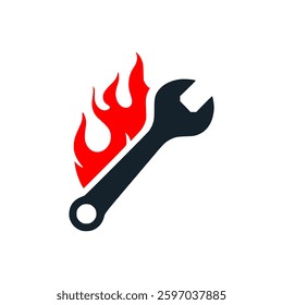 wrench with fire logo vector illustration template design