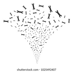 Wrench fireworks fountain. Vector illustration style is flat iconic symbols. Object fountain constructed from random symbols as wrench fireworks.