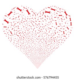 Wrench fireworks with heart shape. Vector illustration style is flat red iconic symbols on a white background. Object heart constructed from random pictographs.