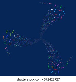 Wrench fireworks swirl rotation. Vector illustration style is flat bright multicolored iconic symbols on a blue background. Object spiral organized from random design elements.