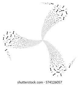 Wrench fireworks swirl rotation. Vector illustration style is flat black iconic symbols on a white background. Object spiral constructed from random icons.
