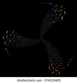 Wrench fireworks swirl rotation. Vector illustration style is flat bright multicolored iconic symbols on a black background. Object whirlpool created from random pictograms.