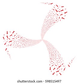 Wrench fireworks swirl rotation. Vector illustration style is flat red iconic symbols on a white background. Object whirl created from random pictograms.