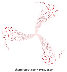 Wrench fireworks swirl rotation. Vector illustration style is flat red iconic symbols on a white background. Object whirlpool organized from random pictographs.