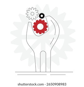 Ilustração de arte da linha de engrenagem de fixação de chave inglesa isolada em branco. Indústria, tecnologia e mecânica conceito de arte vetorial