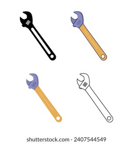 Icono de ilustración de diseño plano de llave inglesa aislado por fondo blanco 