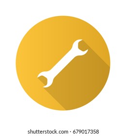 Wrench flat design long shadow glyph icon. Spanner. Vector silhouette illustration