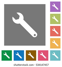 Wrench flat icons on simple color square background.