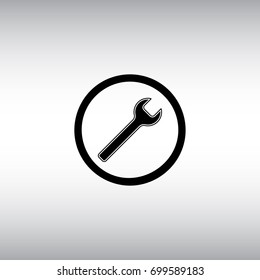  Wrench flat vector sign. Isolated wrench vector icon. Settings menu round button.