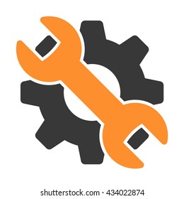 wrench in front of a gear isolated in white background