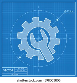 Wrench and gear blueprint icon, vector illustratoon 