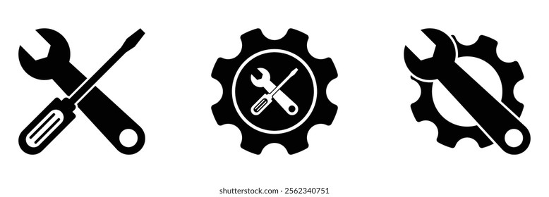 Wrench and Gear cogwheel icon set vector illustration eps 10.