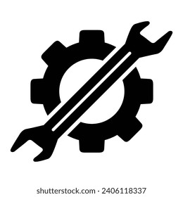 Wrench and Gear cogwheel icon in trendy flat design. repair sign and symbol.