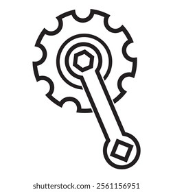 Wrench and Gear cogwheel icon in trendy flat design. Service Tools Line Icon In Flat Style For App, UI, Websites. Gear Wheel  Wrench Vector Black Icon Illustration.