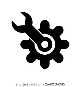 Wrench and Gear cogwheel icon in trendy flat design. repair sign and symbol.