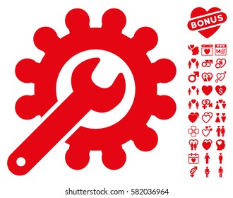 Wrench And Gear Customization Tools pictograph with bonus lovely clip art. Vector illustration style is flat iconic red symbols on white background.