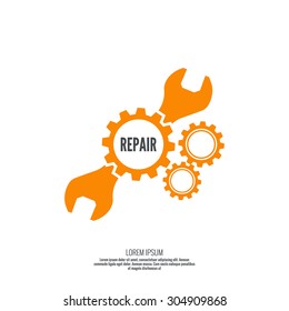 Wrench and gear icon. Mechanic service and mechanics, connection and operation engineering design work.