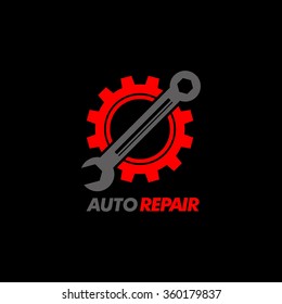 Wrench and gear icon. Mechanic service and mechanics, connection and operation engineering design work.