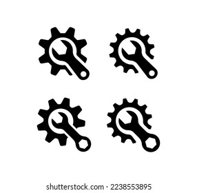 Wrench with gear icon set. Repair, mechanical, service tool icon symbol vector illustration