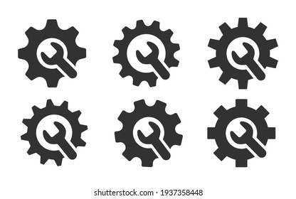 wrench with gear icon set, Service tool symbol, setting sign, isolated on white background, vector illustration