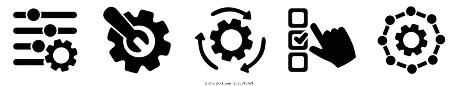 Wrench and gear icon set. stock vector illustration.
