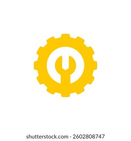 wrench with gear icon, simple flat style, illustration, logo sign symbol pictogram template, for ui or ux isolated on white for mobile app, editable