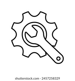 Wrench and Gear line icon isolated on white background